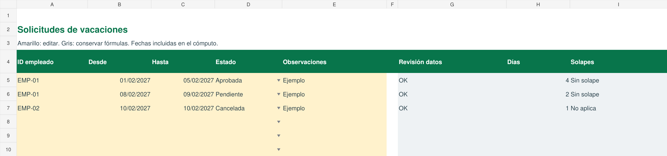 Registro de periodos y estados de vacaciones